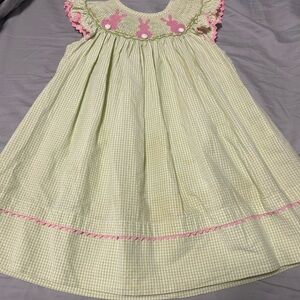 Green and Pink Gingham Dress with Bunny Design